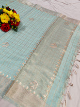 Load image into Gallery viewer, Festive Sea Green Kota Doria Saree with Zari Border

