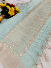 Load image into Gallery viewer, Festive Sea Green Kota Doria Saree with Zari Border
