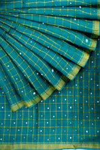 Load image into Gallery viewer, PURE COTTON SAREE IN MIRROR WORK SEA GREEN COLOUR
