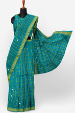Load image into Gallery viewer, PURE COTTON SAREE IN MIRROR WORK SEA GREEN COLOUR
